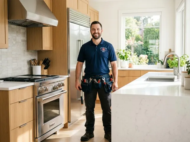 Appliance Repair Hero technician in a Baltic, SD kitchen after an appliance repair